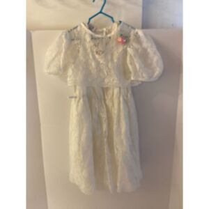 Vintage ROanna White Girls Dress Lace Flowers MADE USA size 7‎